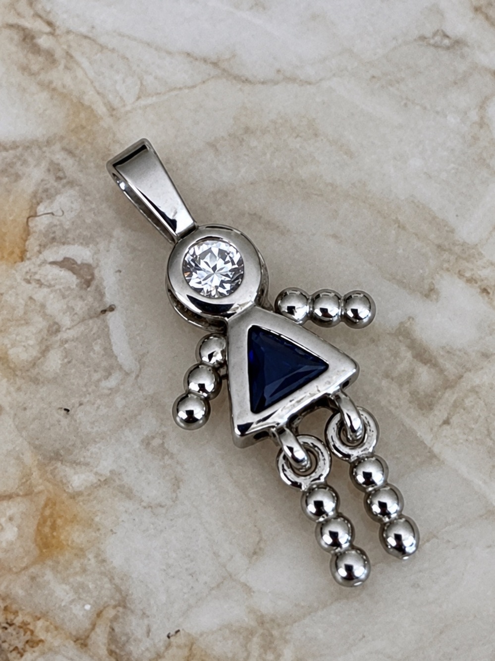 BRATS Sterling Silver Blue & Clear Crystal Doll Pendant Articulated Legs - Girl